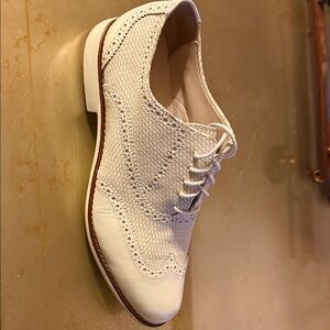 Cole Haan White Woven Leather Wingtip Oxfords